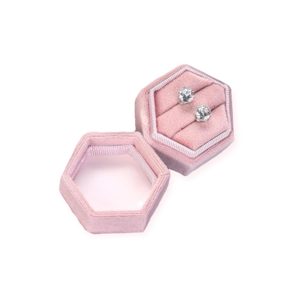 NWT Pink Velvet Hexagon Ring Box w/ Double Slit — Jewelry Ring Earring Box